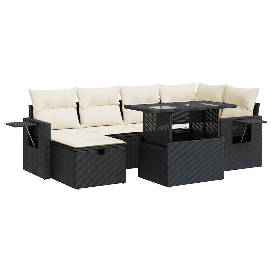 sofasæt til haven 7 dele med hynder polyrattan sort