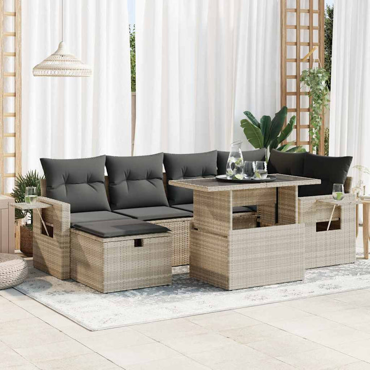 sofasæt til haven 7 dele med hynder polyrattan lysegrå