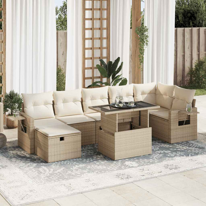 sofasæt til haven 8 dele med hynder polyrattan beige