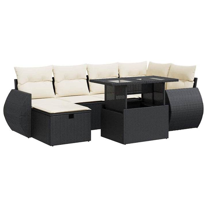 sofasæt til haven 7 dele med hynder polyrattan sort