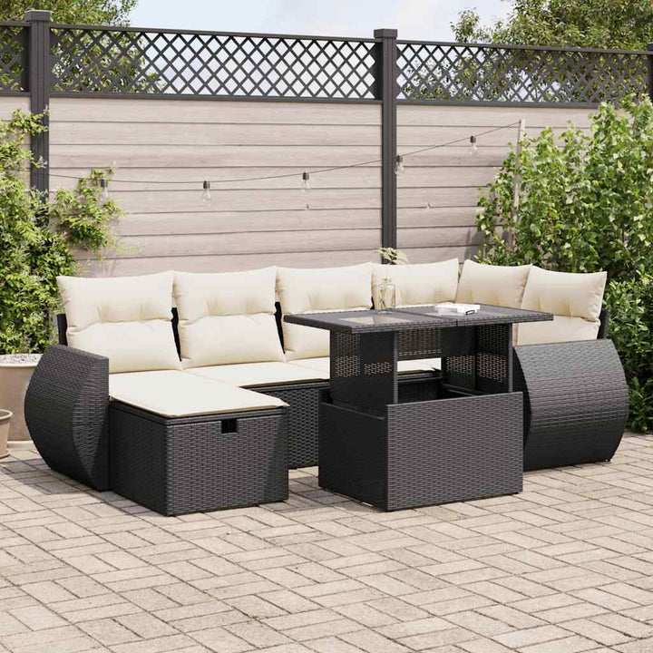 sofasæt til haven 7 dele med hynder polyrattan sort