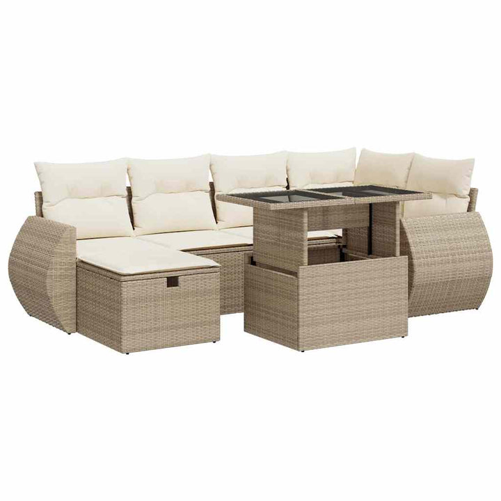sofasæt til haven 7 dele med hynder polyrattan beige