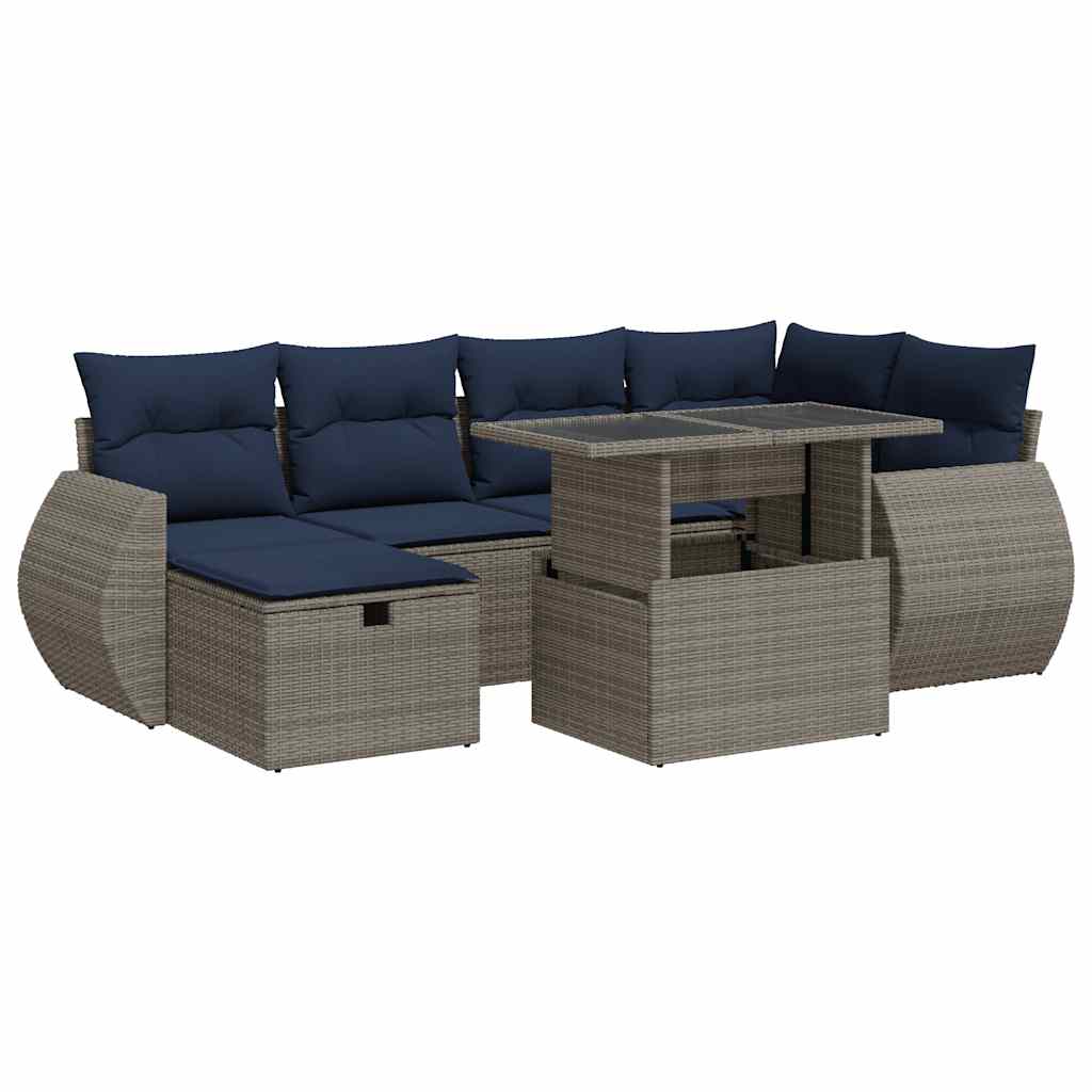 sofasæt til haven 7 dele med hynder polyrattan akacietræ grå