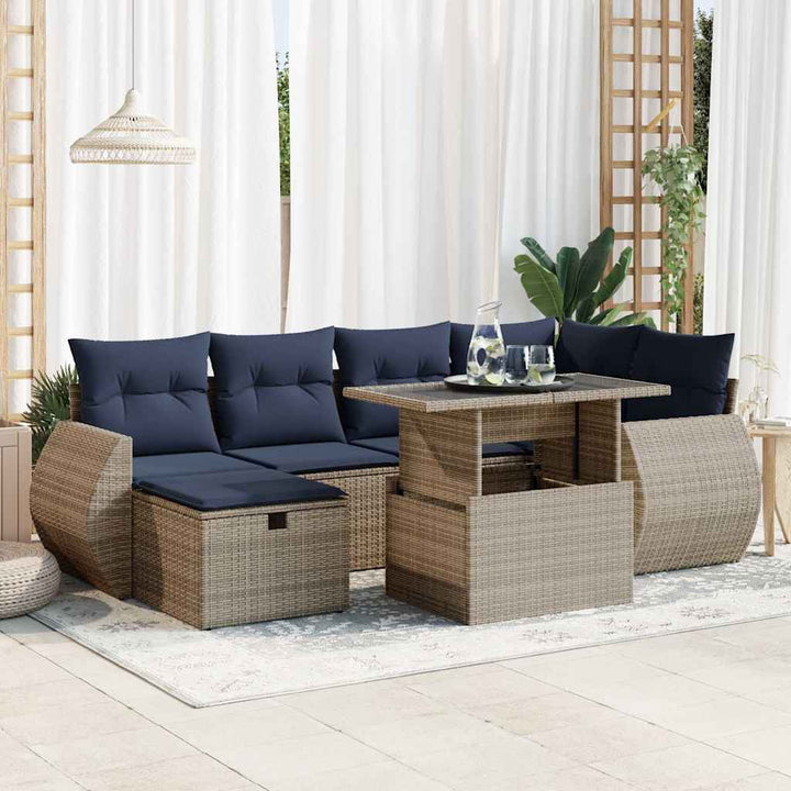 sofasæt til haven 7 dele med hynder polyrattan akacietræ grå