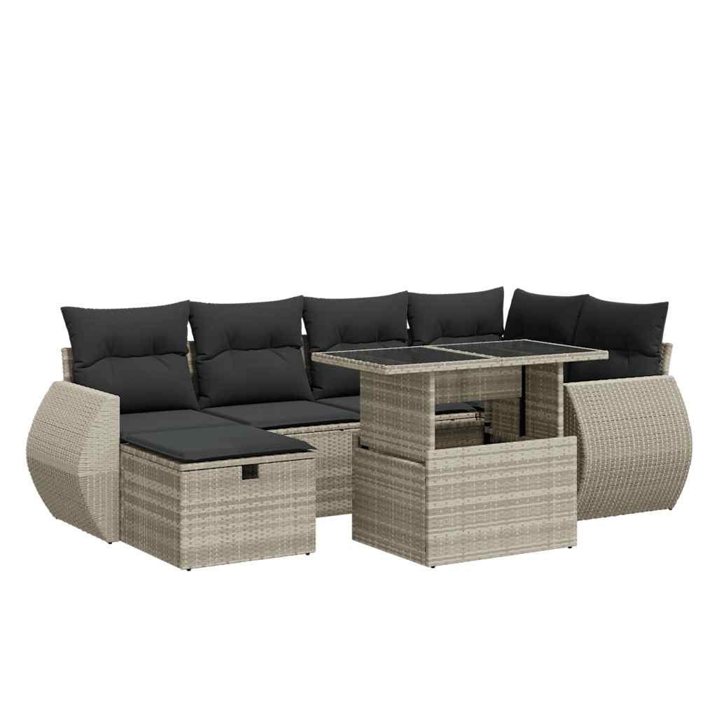 sofasæt til haven 7 dele med hynder polyrattan lysegrå