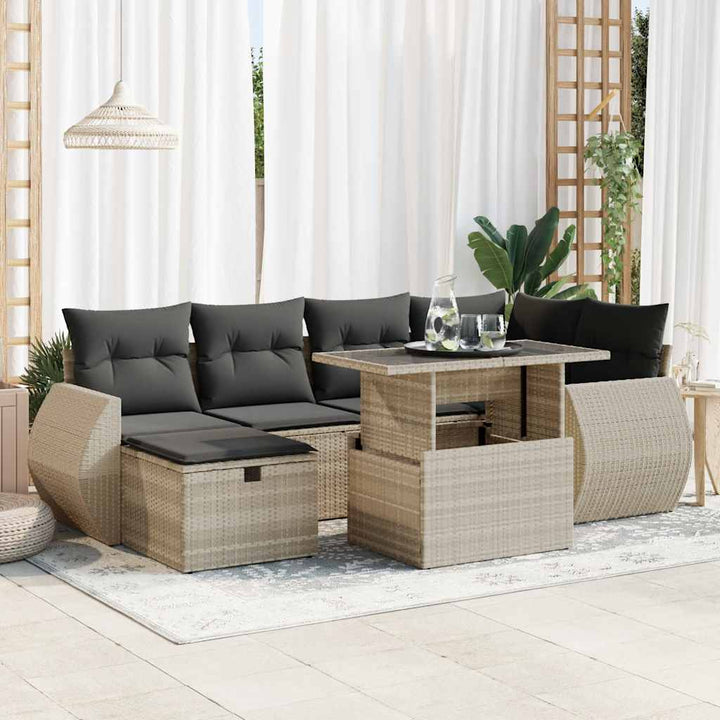 sofasæt til haven 7 dele med hynder polyrattan lysegrå