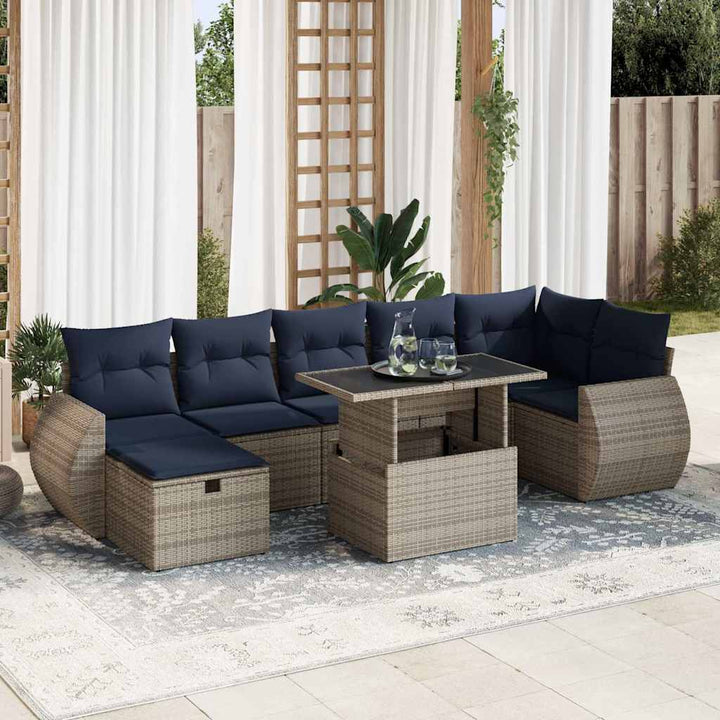 sofasæt til haven 8 dele med hynder polyrattan akacietræ grå