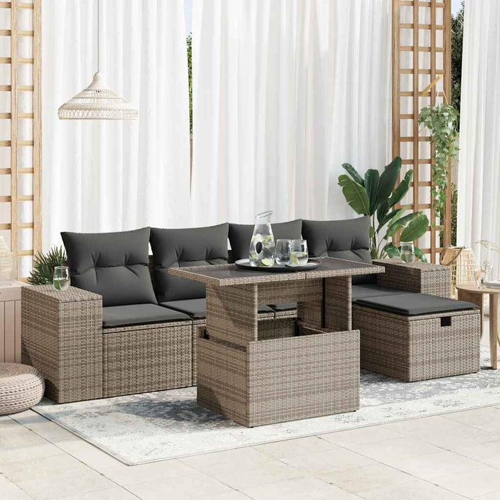 sofasæt til haven 6 dele med hynder polyrattan grå