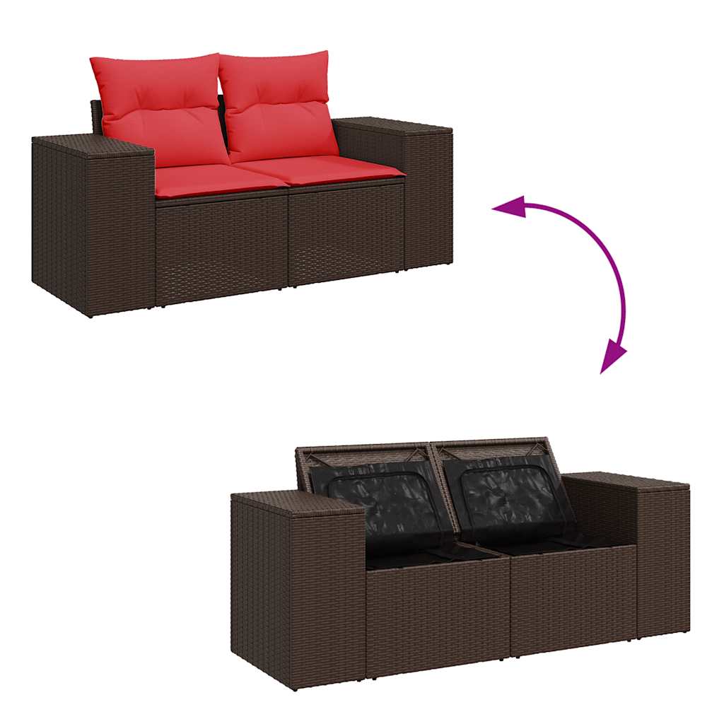 sofasæt til haven 7 dele med hynder polyrattan akacietræ sort