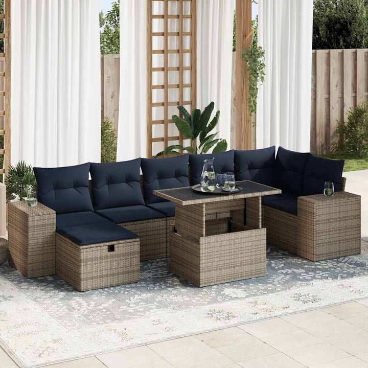 sofasæt til haven 8 dele med hynder polyrattan akacietræ brun
