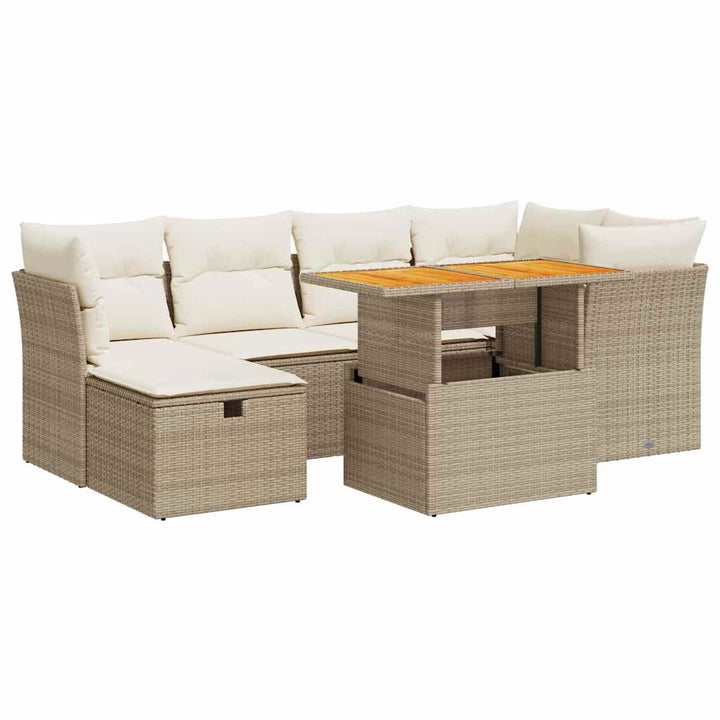 sofasæt til haven 7 dele med hynder polyrattan akacietræ beige