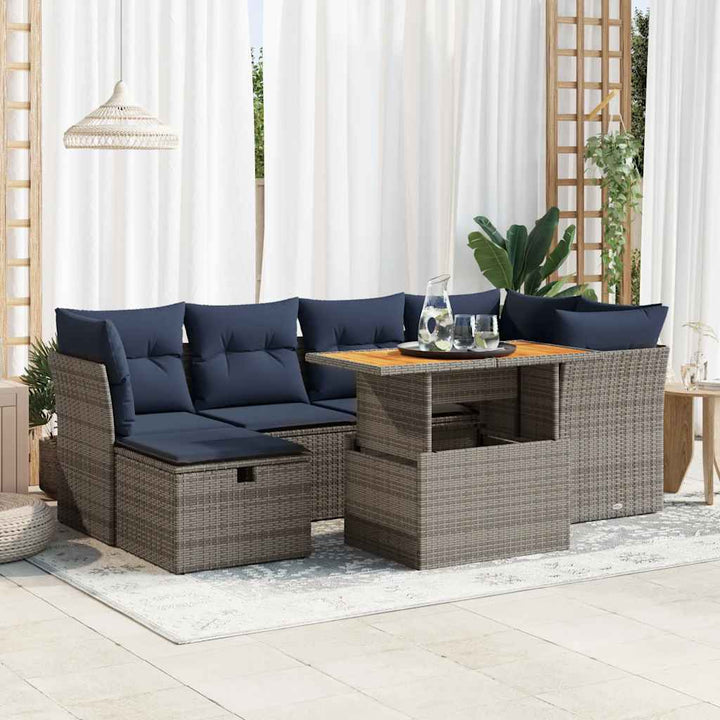 sofasæt til haven 7 dele med hynder polyrattan akacietræ sort
