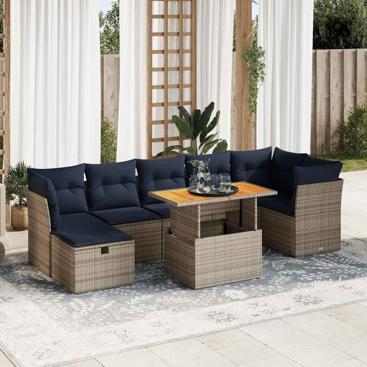 sofasæt til haven 8 dele med hynder polyrattan akacietræ brun
