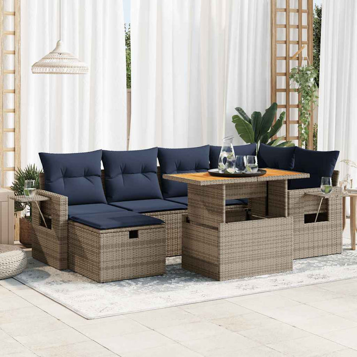 sofasæt til haven 7 dele med hynder polyrattan akacietræ sort