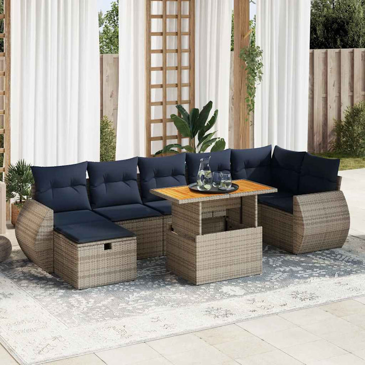 sofasæt til haven 8 dele med hynder polyrattan akacietræ grå