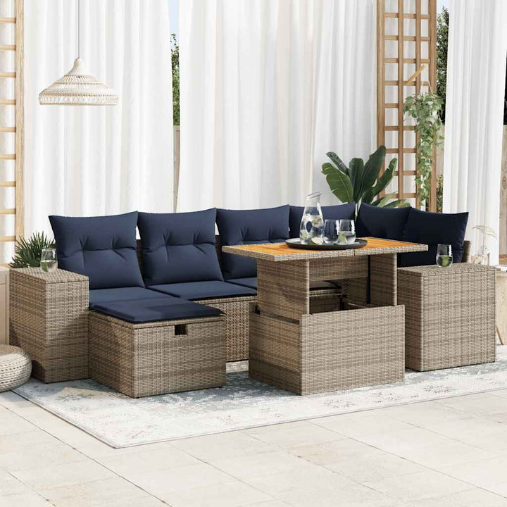 sofasæt til haven 7 dele med hynder polyrattan akacietræ brun
