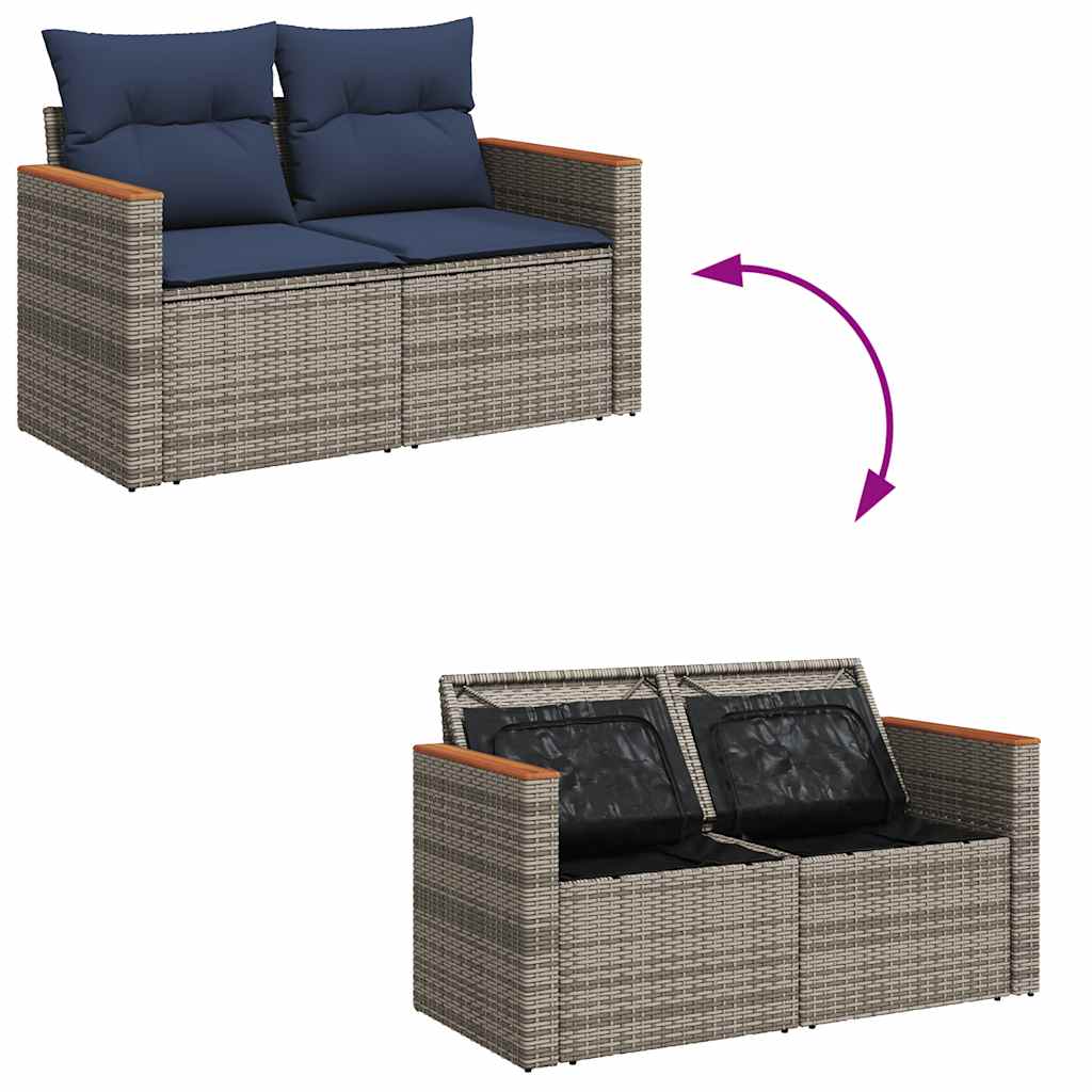 sofasæt til haven 7 dele med hynder polyrattan akacietræ grå