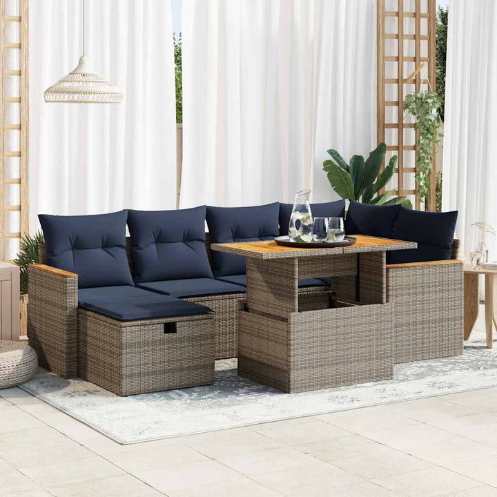 sofasæt til haven 7 dele med hynder polyrattan akacietræ grå