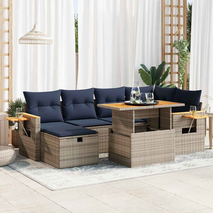 sofasæt til haven 7 dele med hynder polyrattan akacietræ grå