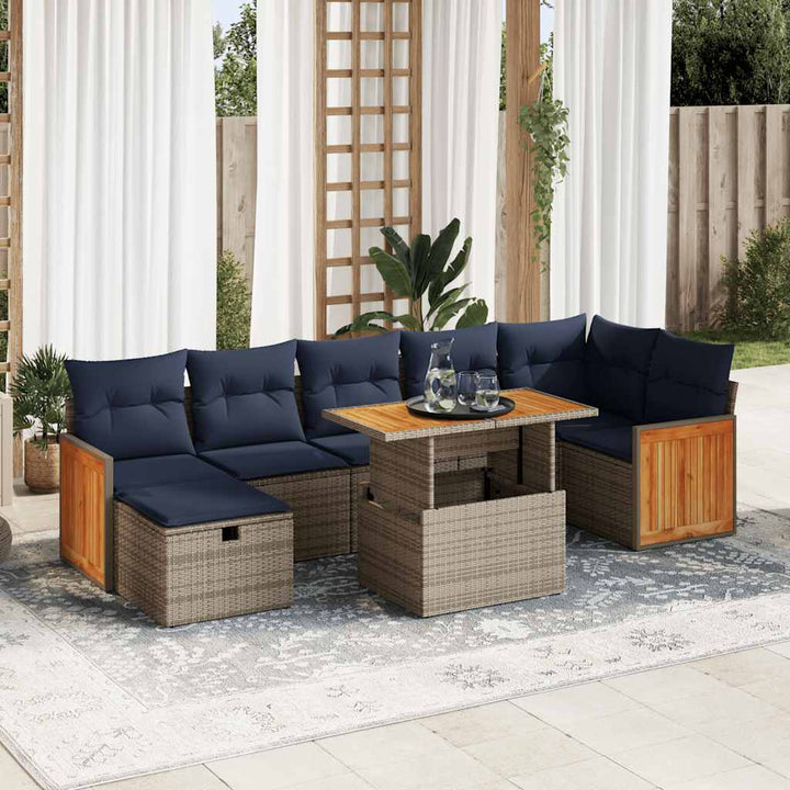 sofasæt til haven 8 dele med hynder polyrattan akacietræ grå