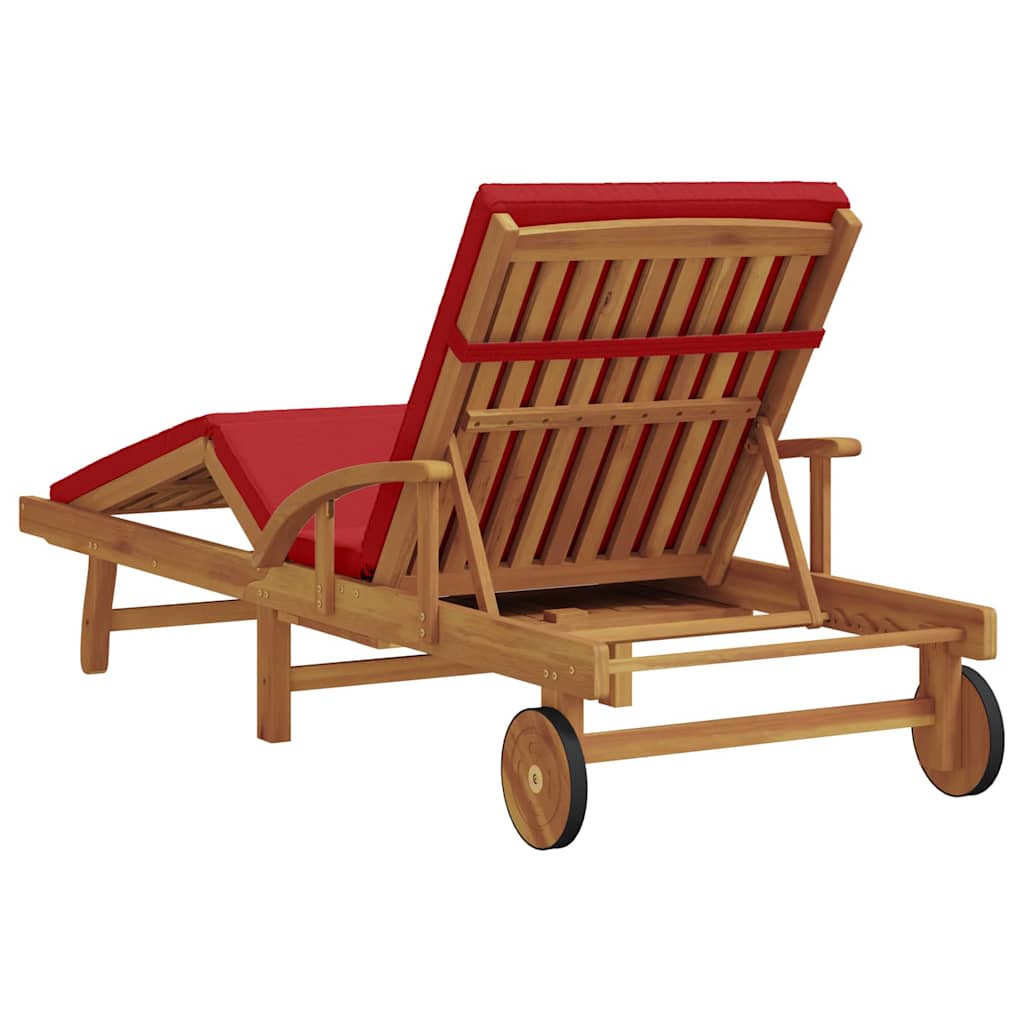 Solstol med pude 1-person Rød 200 x 67 x 84cm Massivt akacietræ