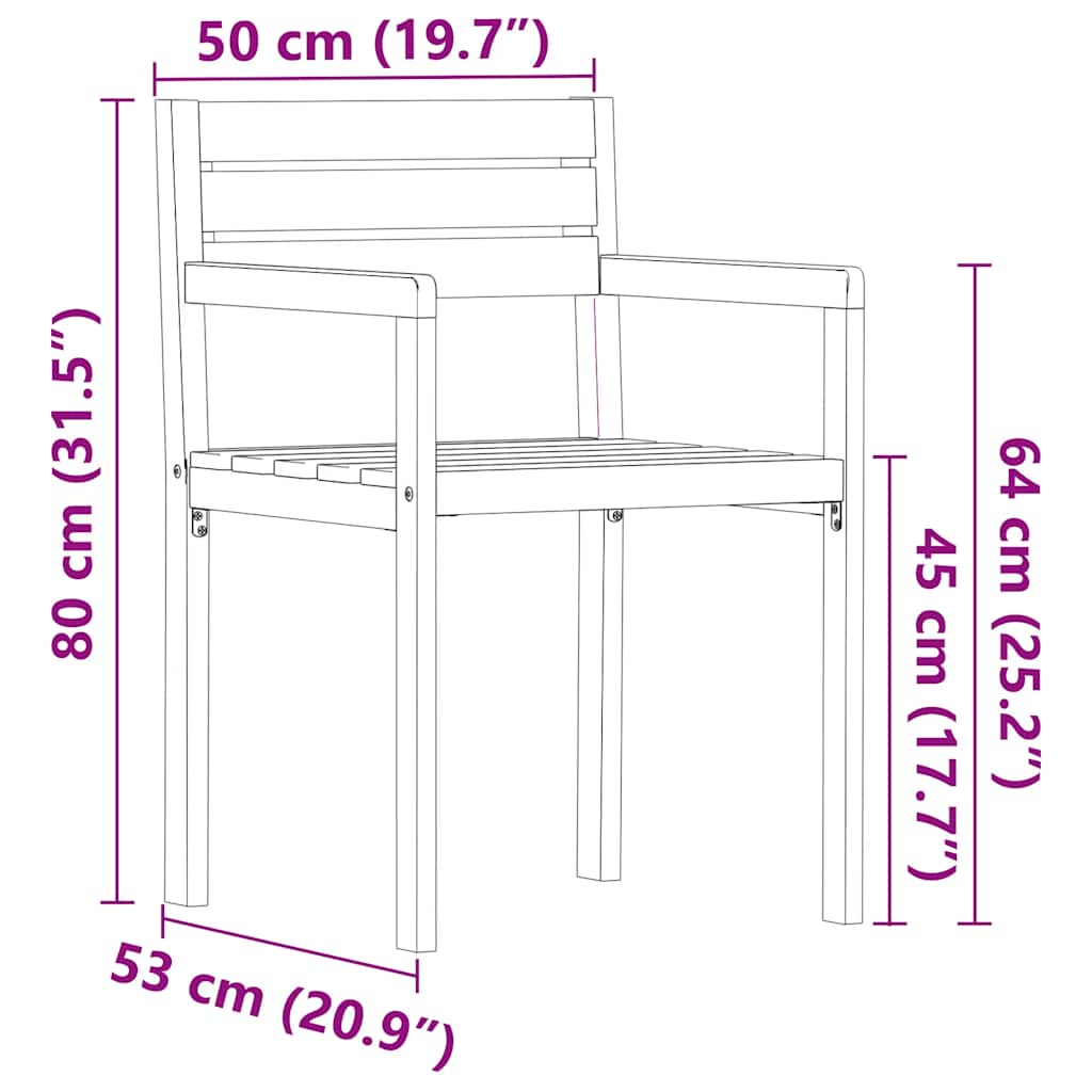 havestole 2 stk. 50x53x80 cm massivt træ akacie