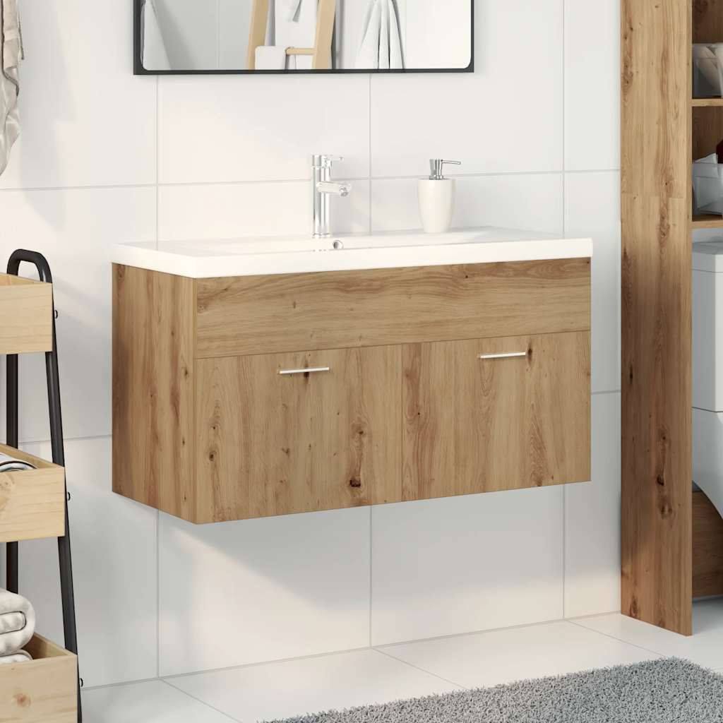 Vaskeskab med indbygget vask Håndværks eg Engineered Wood