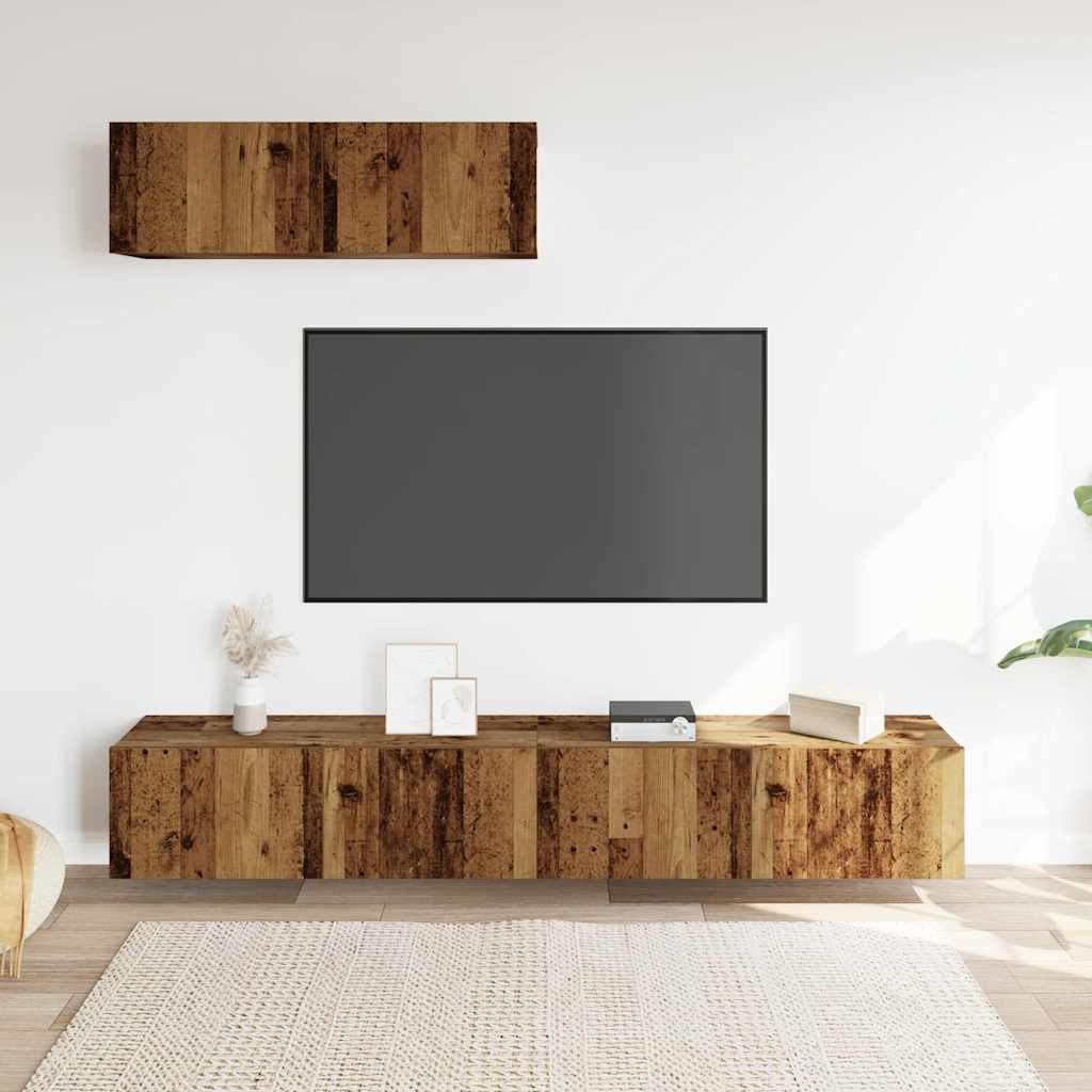 væghængte tv-skabe 3 stk. 100x30x30 cm antikt træ