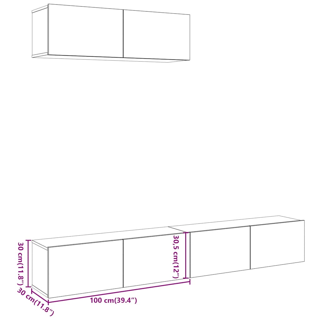 væghængte tv-skabe 3 stk. 100x30x30 cm antikt træ