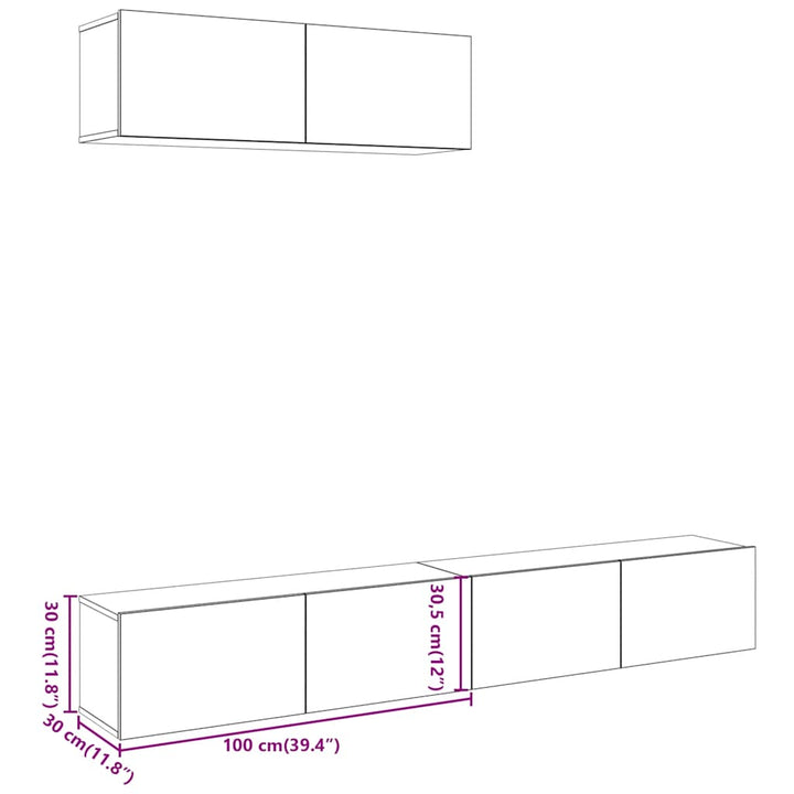 væghængte tv-skabe 3 stk. 100x30x30 cm antikt træ