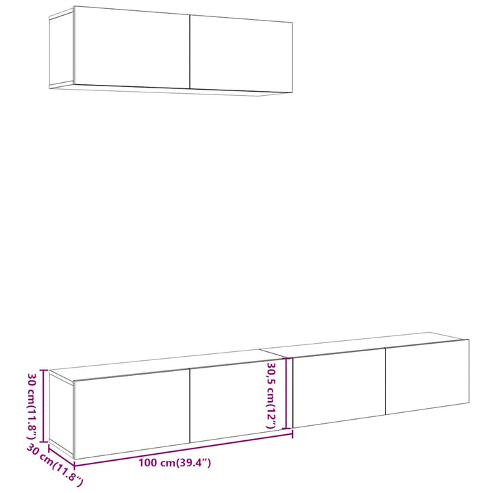 væghængte tv-skabe 3 stk. 100x30x30 cm egetræsfarve