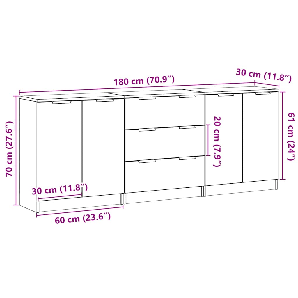 Skænke 3 stk Gammelt træ 60x30x70 cm Konstrueret træ