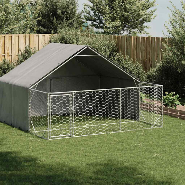 Udendørs hundegård med løbegård 3x3x1,9 m Galvaniseret stål