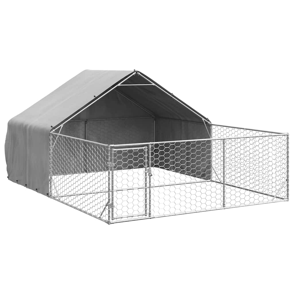 Udendørs hundegård med løbegård 4x3x1,9 m Galvaniseret stål