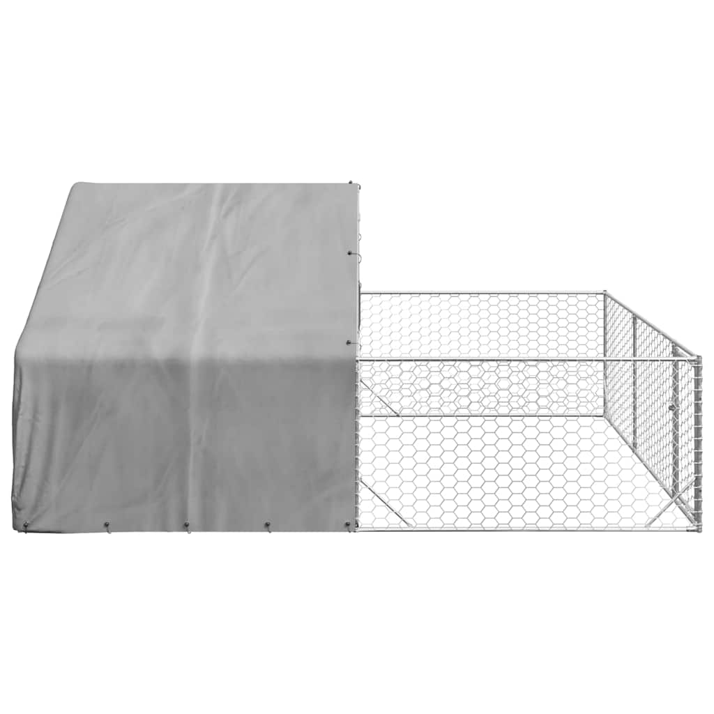 Udendørs hundegård med løbegård 4x3x1,9 m Galvaniseret stål