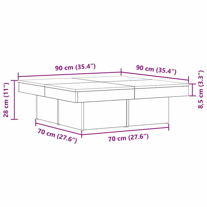 Sofabord Sort eg 90 x 90 x 28 cm Konstrueret træ