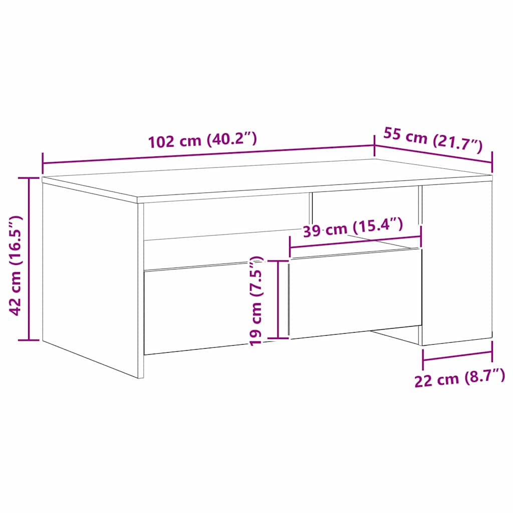 Sofabord with Drawer Sort eg 102 x 55 x 43,5 cm Konstrueret træ
