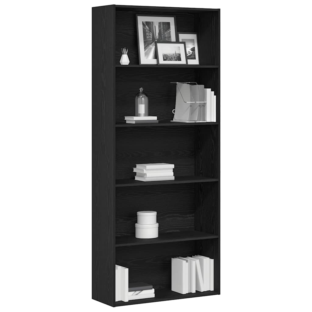 bogreol 80x30x189 cm konstrueret træ sort egetræ