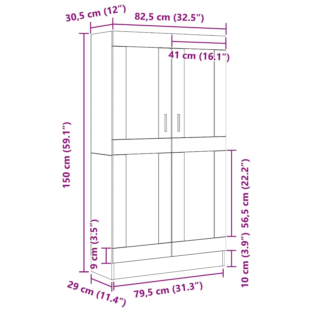 Bogskab Sort eg 82.5 x 30.5 x 150 cm Konstrueret træ