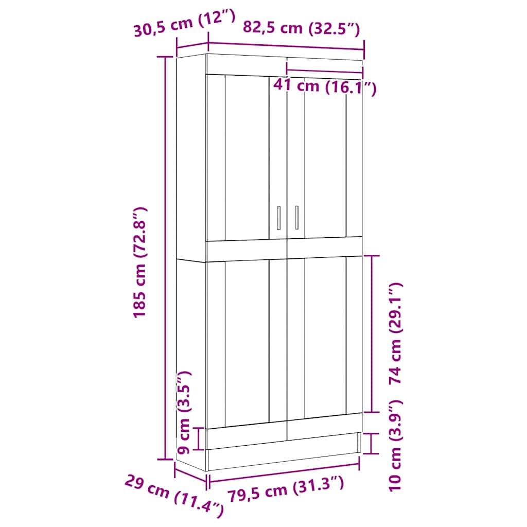 Bogskab Sort eg 82.5 x 30.5 x 185 cm Konstrueret træ