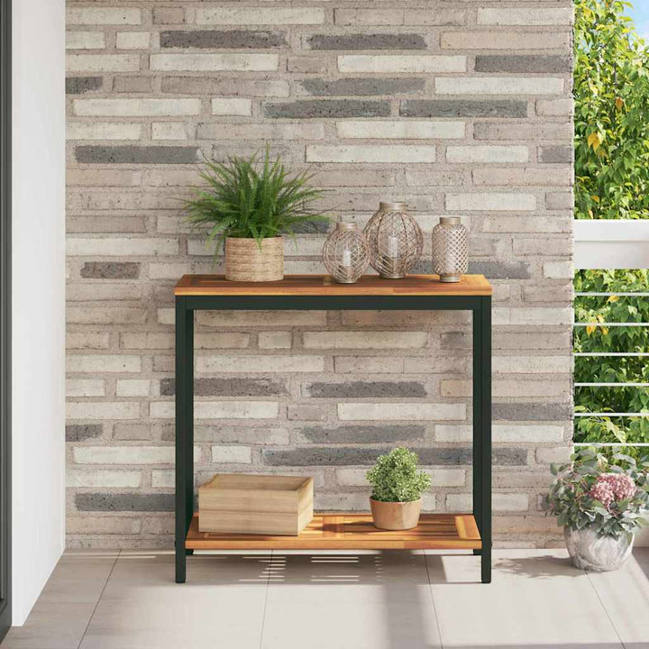 Udendørs Bord med hylde Naturfarvet og sort 80 x 35 x 75 cm