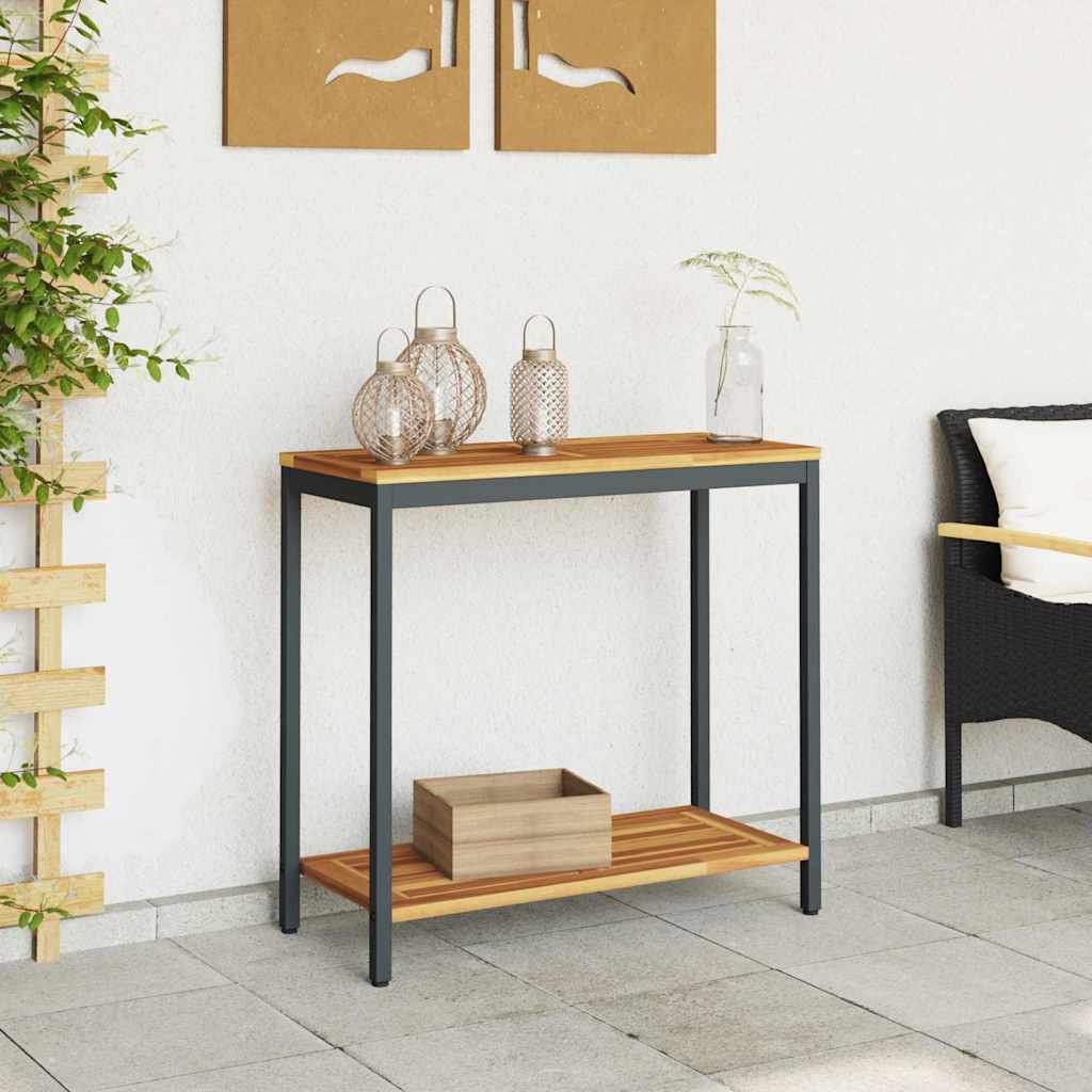 Udendørs Bord med hylde Naturfarvet og sort 80 x 35 x 75 cm