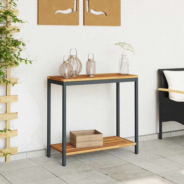 Udendørs Bord med hylde Naturfarvet og sort 80 x 35 x 75 cm