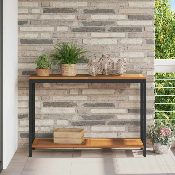 Udendørs Bord med hylde Naturfarvet og sort 110 x 35 x 75 cm