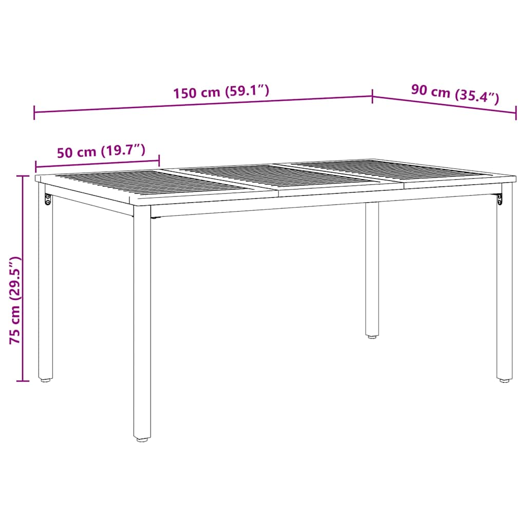 Udendørs borde Naturfarvet og sort 150 x 90 x 75 cm