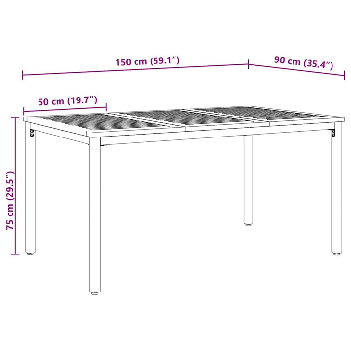 Udendørs borde Naturfarvet og sort 150 x 90 x 75 cm