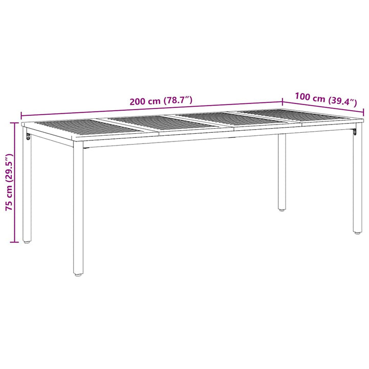 Udendørs borde Naturfarvet og sort 200 x 90 x 75 cm