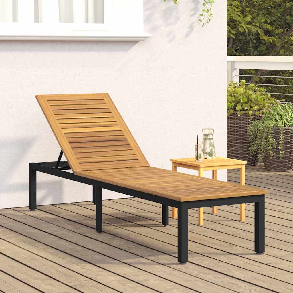 Liggestol 1-person Sort 200 x 55 x 35cm Massivt akacietræ