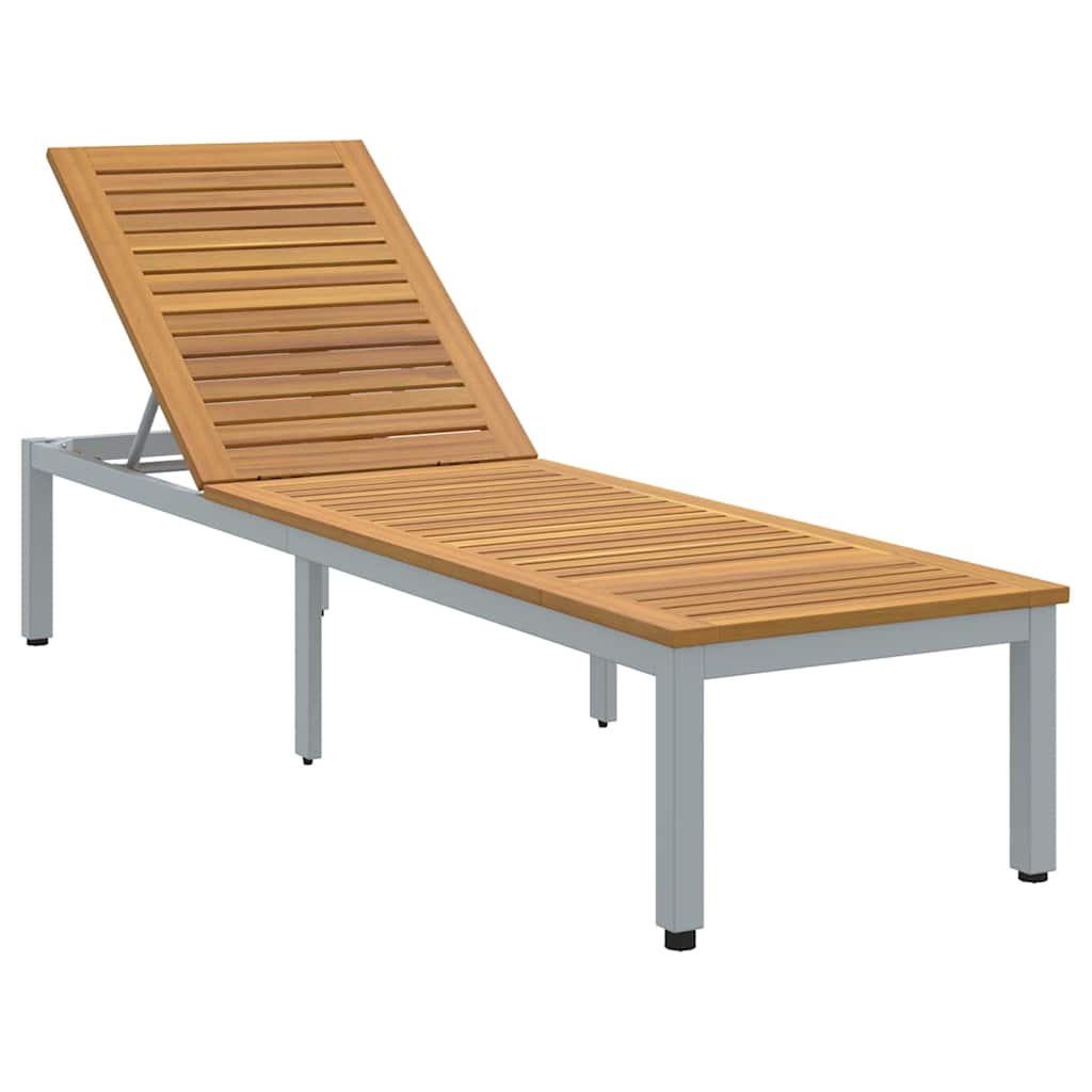Liggestol 1-person Grå 200 x 55 x 35cm Massivt akacietræ