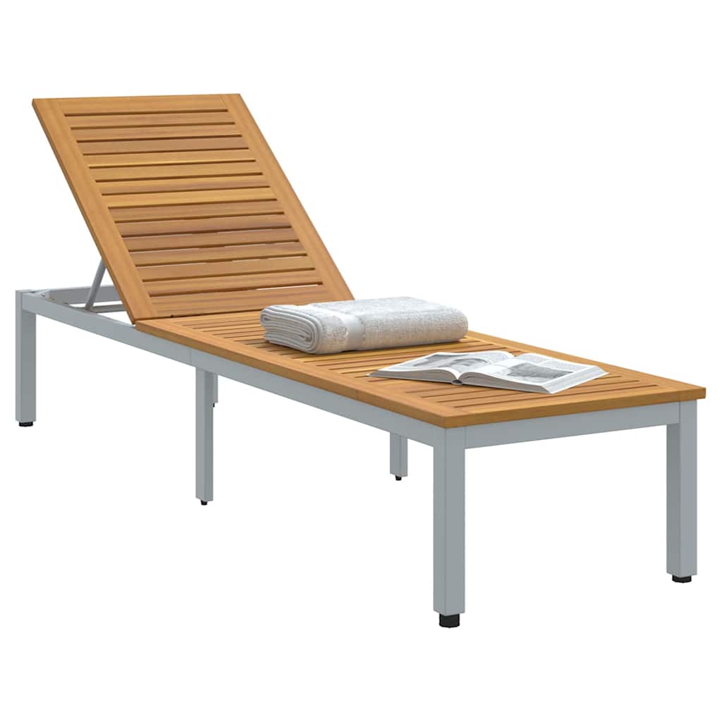 Liggestol 1-person Grå 200 x 55 x 35cm Massivt akacietræ